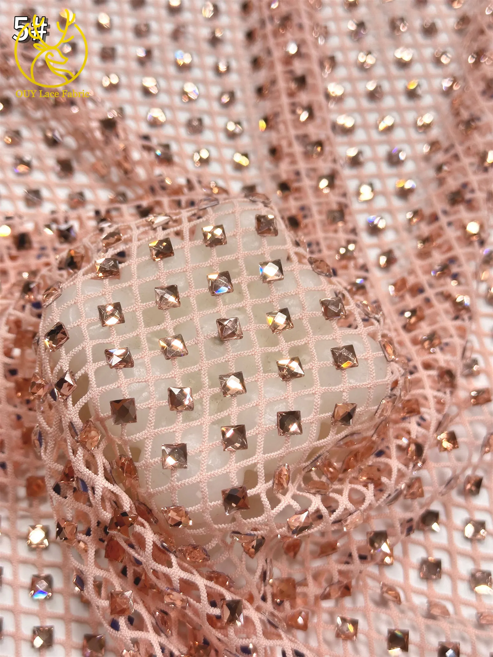 Luxuriöser Hochwertiger Edelstein-Stretchstoff 2026 Luxuriöser Hochwertiger Glitzer-Kristall-Strass-Stoff für Party- und Abendkleider zum Nähen – Detail 12