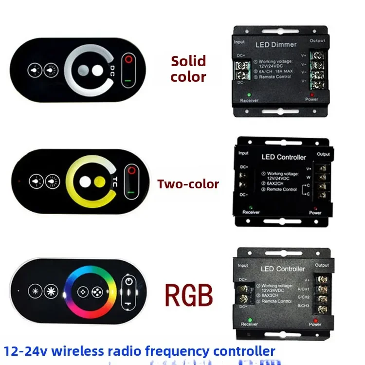 LED touch controller RF wireless dimmer dual color temperature RGB monochrome 12V light with 24V light bar module control