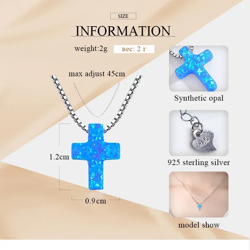 KALETINE Women Cross Opal Necklace Genuine 925 Sterling Silver Lab Opal Blue Cross Charm Opal Necklace KLTN019
