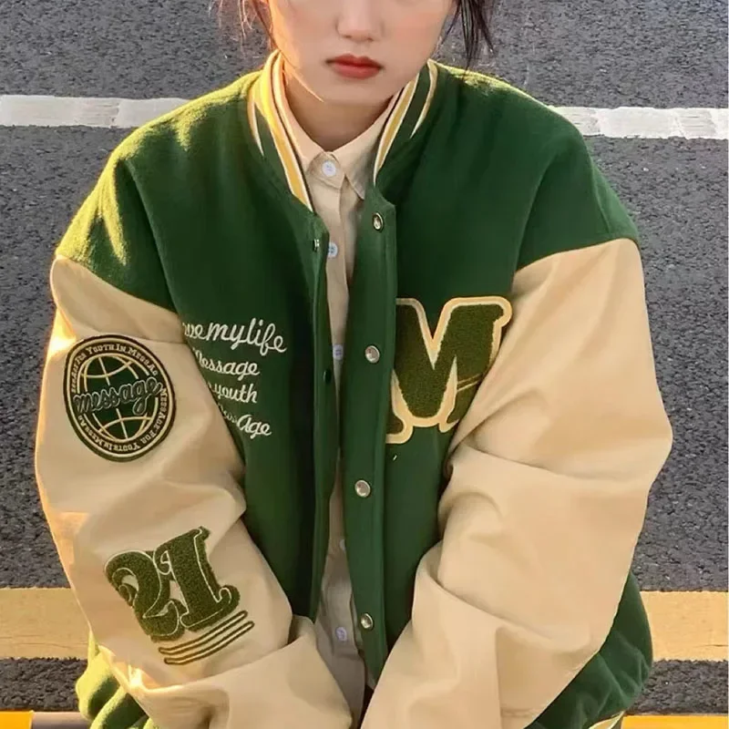 Vintage Streetwear Baseball Jacket Women Y2k Oversized Varsity Jackets 2023 Korean Fashion Bomber Coats College Couple Aesthetic