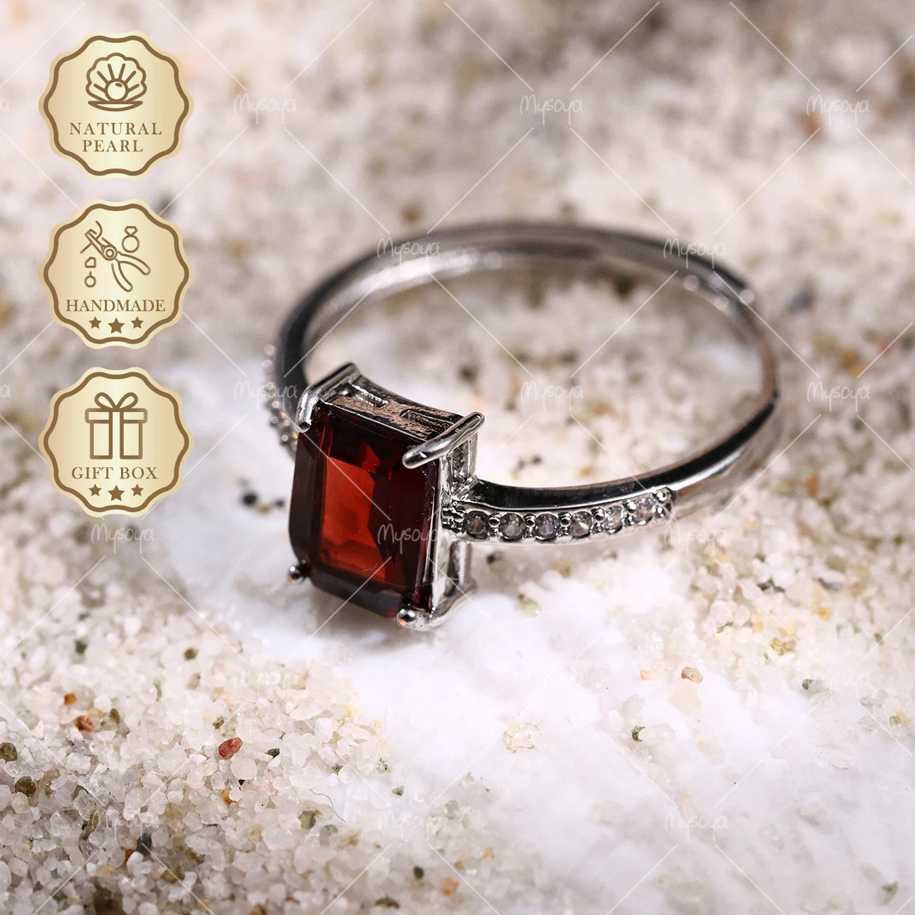 

Серебряное кольцо Mysoya с минималистичным дизайном, натуральный гранат 6x8 мм, 1,93 карата, подарочная коробка, подарок на День святого Валентина или день рождения для нее