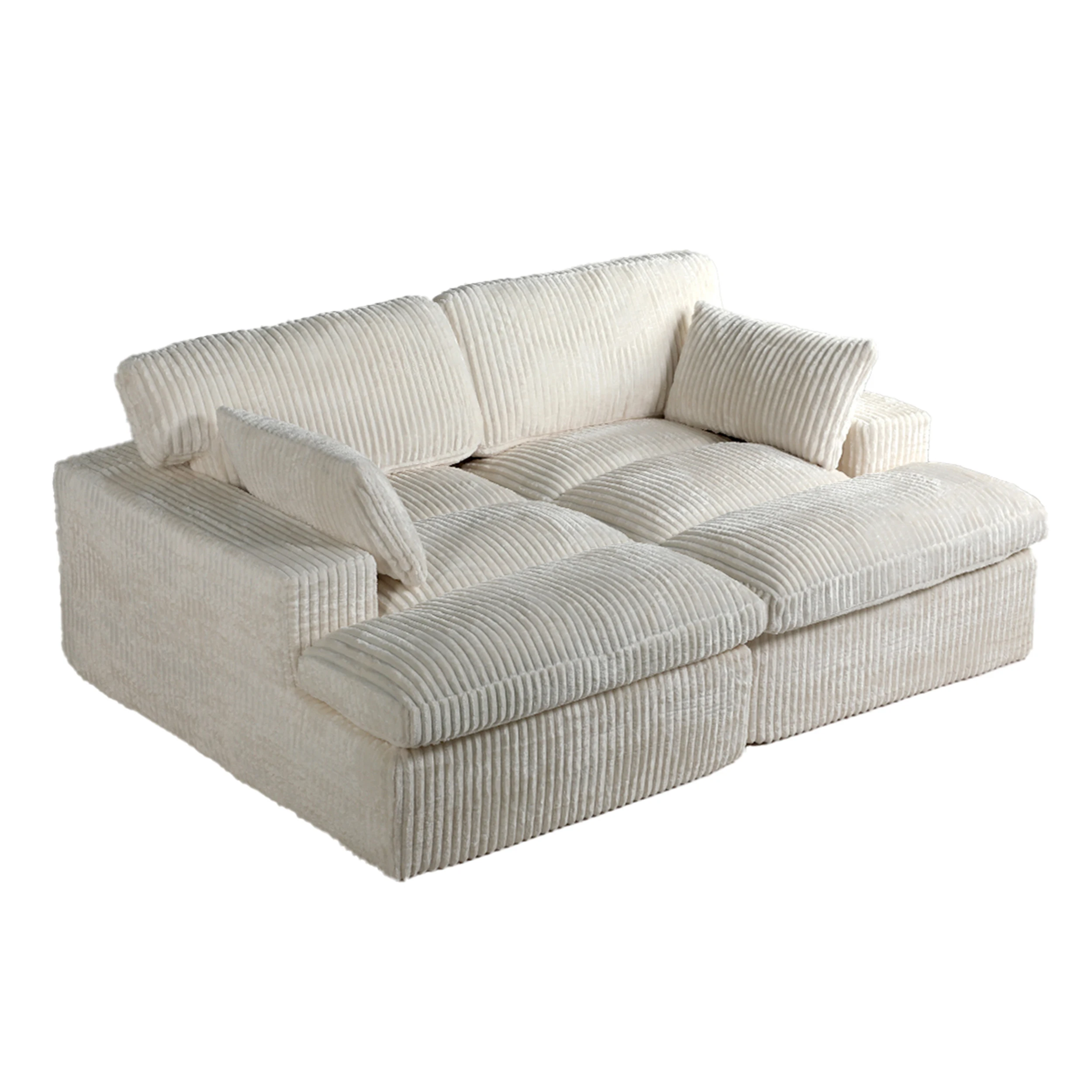 Corduroy 2-in-1 slaapbank, witte moderne slaapbank, geen montage nodig, slaapbank, loveseat, lounger voor woonkamer, logeerkamer
