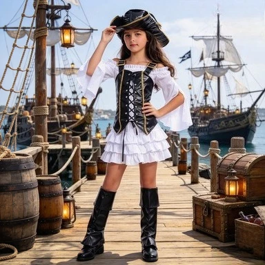 Girls Pirate Role Play Costume Halloween Party and Stage Performance Fancy Dress