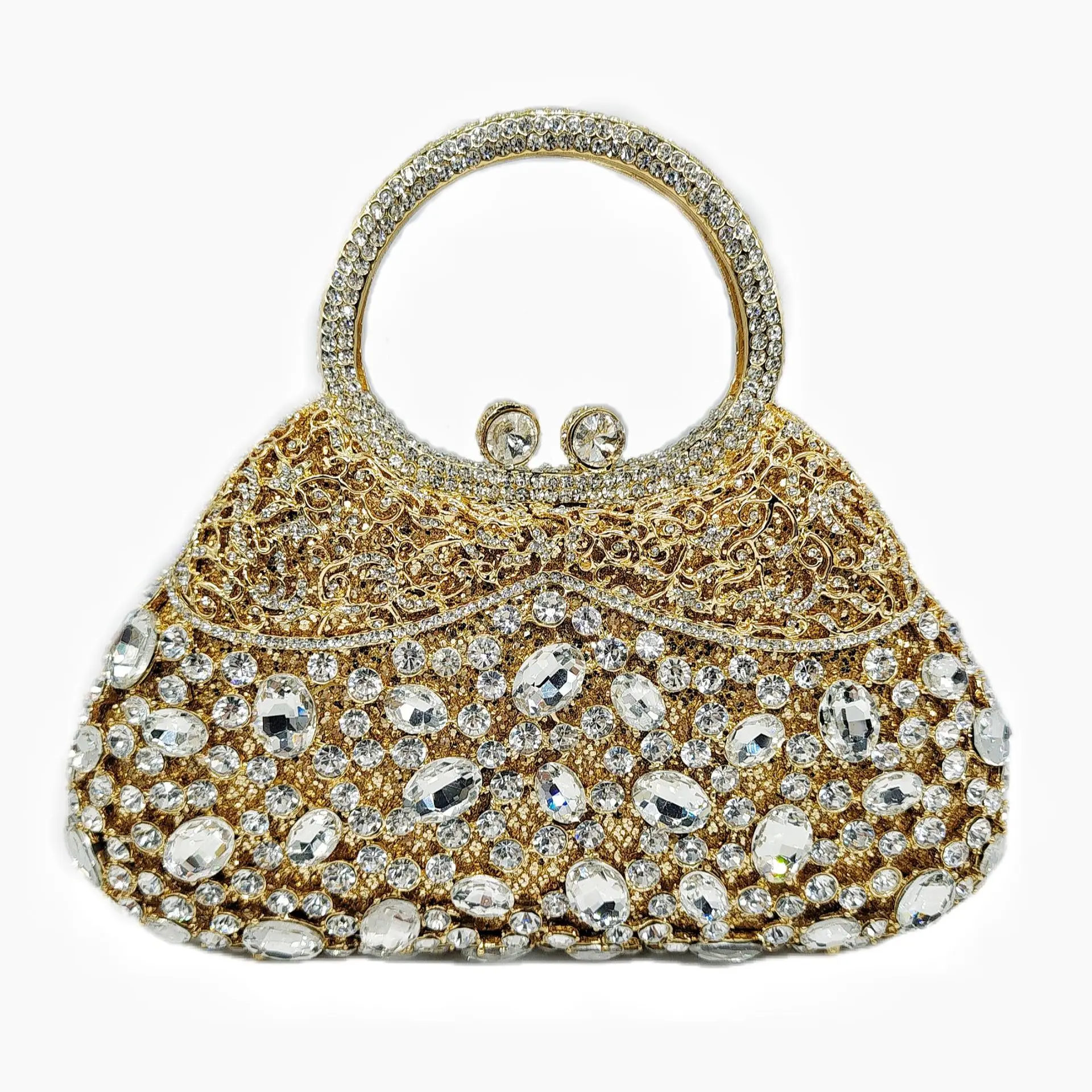 086 Hand-held Diamond Dinner Bag Oval Glass Diamond Handbag High-end Banquet Female Crystal Clutch Bolsos Lujosos Marcas Famosas