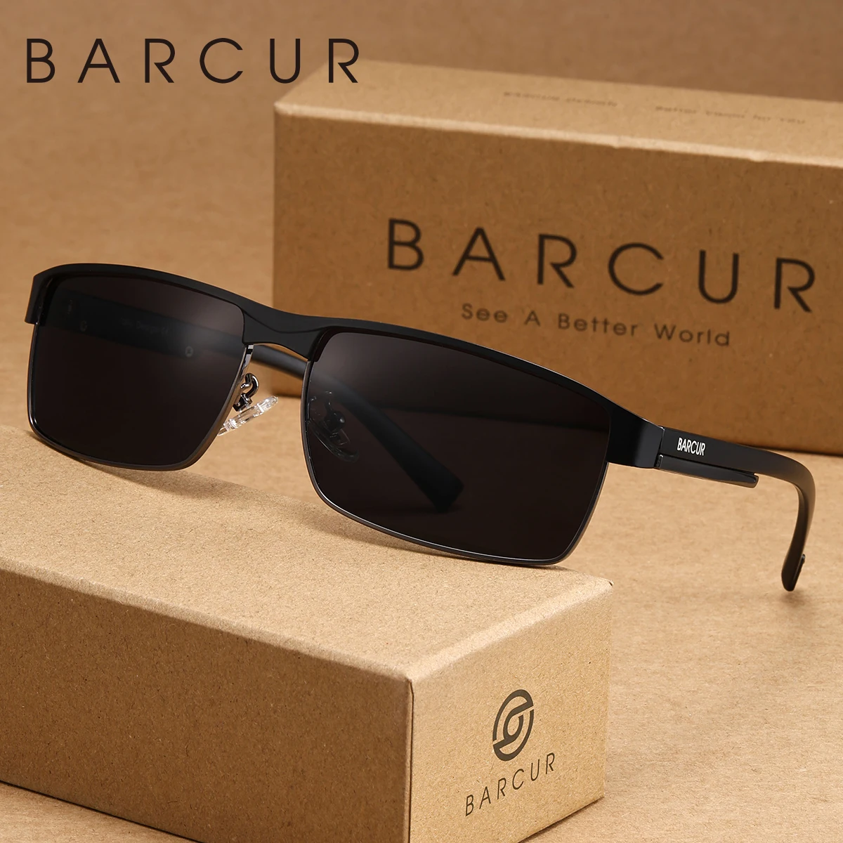 BARCUR 1PCS 여성용 편광 선글라스 박스 메탈 프레임 대학 스타일 남성용 안경 운전 사진 촬영 휴가 선물 선택