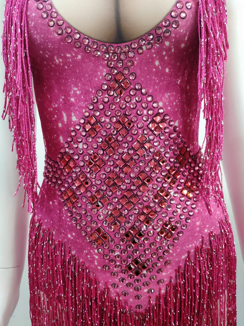 6 Colors Sparkly Crystals Tassel Bodysuit Nightclub Dance DS Show Stage Wear Stretch Party Outfit Female Singer Dancer Costume