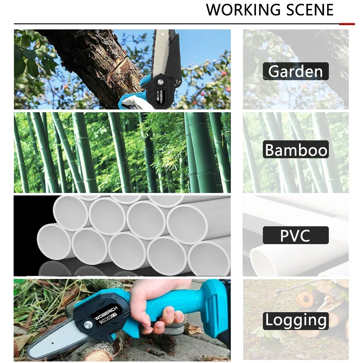 WOBERICH 6 Inch Electric Chain Saw Cordless Mini Handheld Pruning Saw Wood Cutters Power Tools For Makita 18V Battery