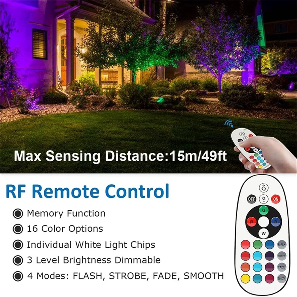 RGBW Landscape Lighting 10W with Remote Spotlight 110V 220V IP65 Waterproof for Yard Tree Lawn Garden Outdoor Christmas Light