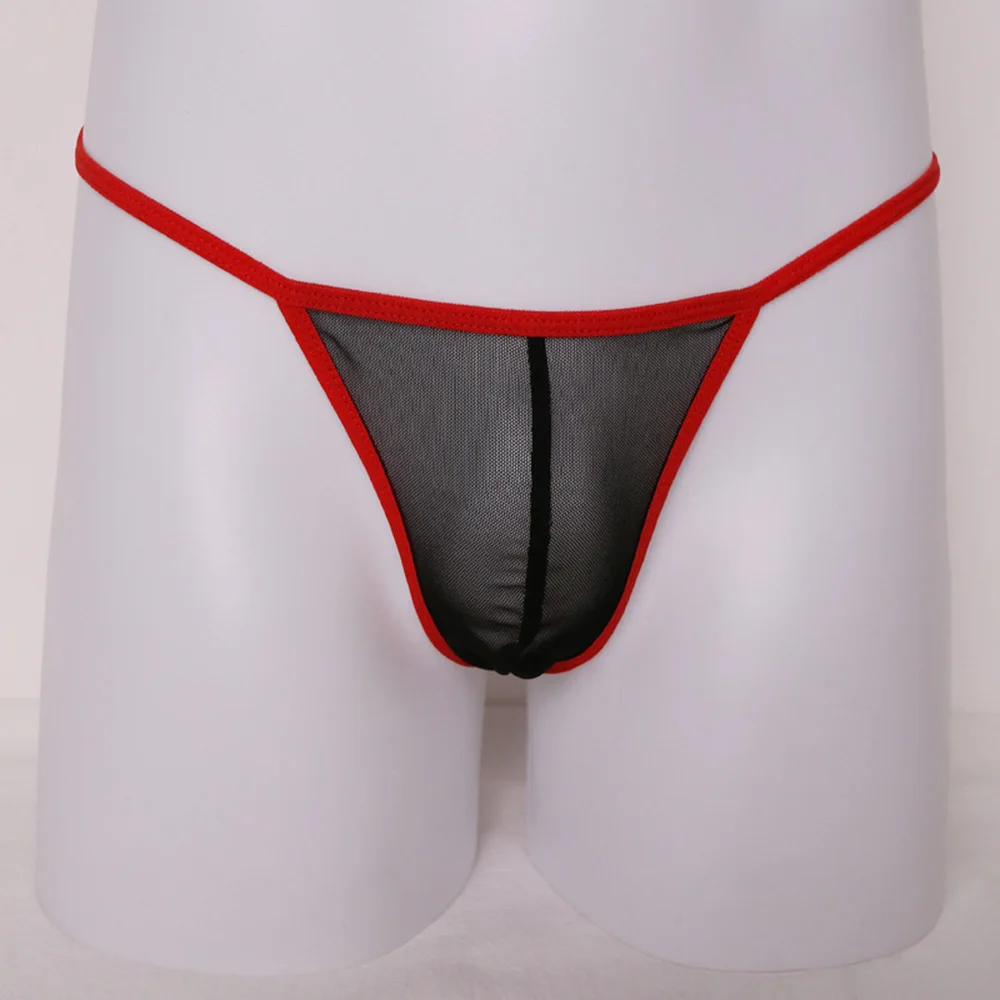 Tanga de malla Sexy para hombre, Tanga transparente de cintura baja, lencería de Bikini mejorada con espalda en T, calzoncillos laterales ajustados,