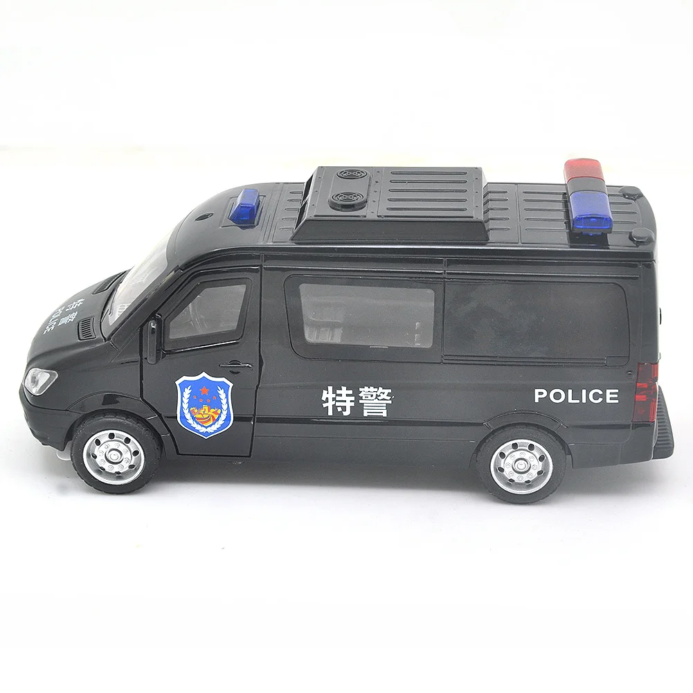 1: 32. Suitable for die-casting Mercedes Benz MPV special police car models, pull-back car alloy toy gifts with light and sound