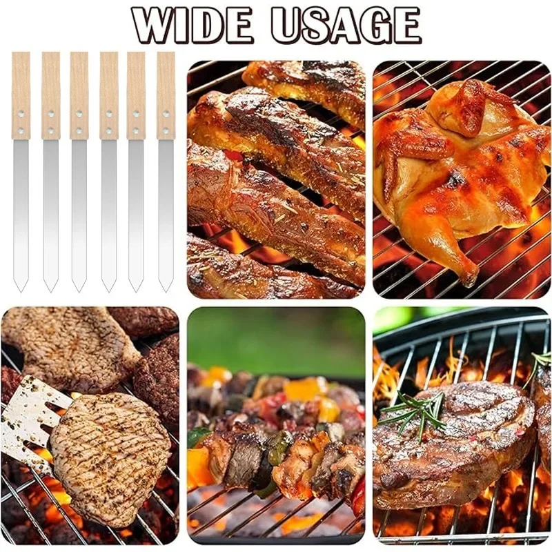 Kabob Skewers 15.7 Inch Long 0.91 Inch Wide 2mm Thin Stainless Steel BBQ Skewer Stainless Steel Reusable Kobide Skewers