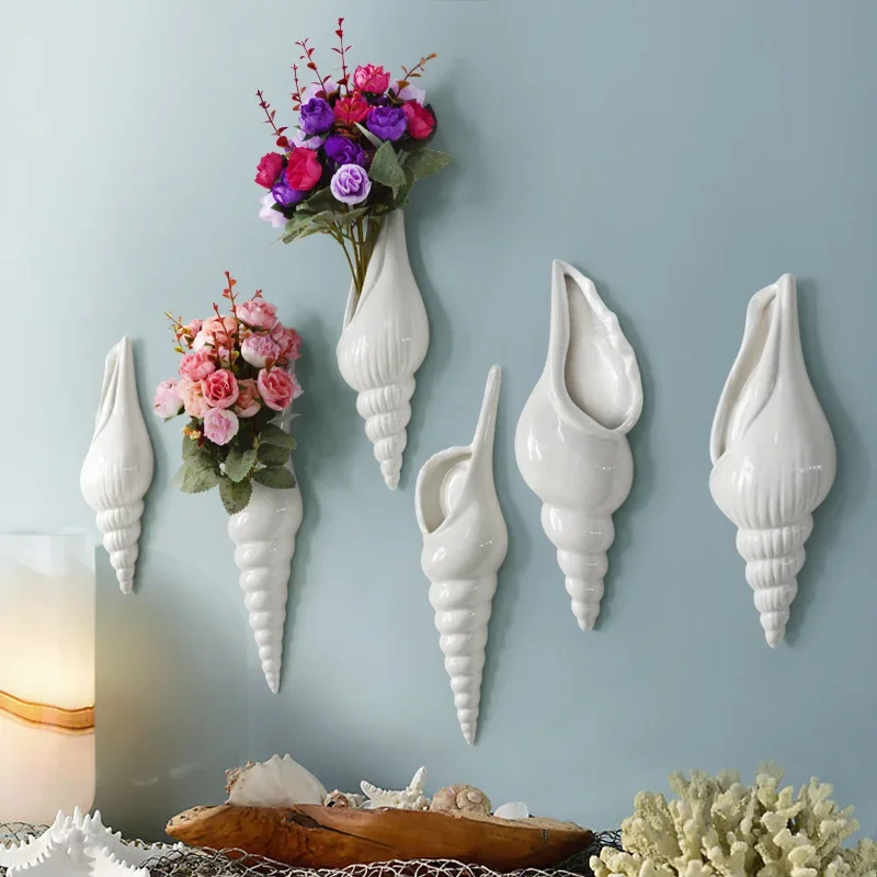Conch Starfish Beach Decor Nautical Home Bedroom Living Room Hanging Vase Creative Background Wall Decoration Seashells