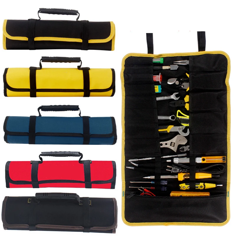 Oxford Canvas Folding Wrench Bag with Handle Tool Roll Storage Pocket Tools Portable Waterproof Storage Hand Roller Tool Bags