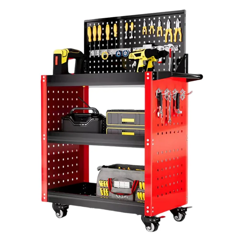 Mechanical Workshop Tools with Wheels Three Layers Mobile Storage Trolley Shelf Toolbox Car Beauty Tool