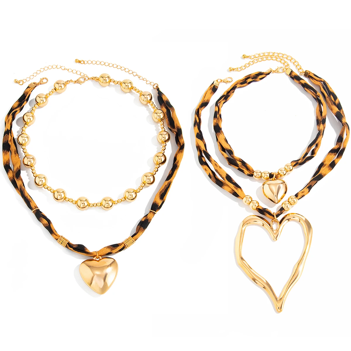 Salircon 2 أنماط العصرية ليوبارد طباعة سلسلة كبيرة القلب قلادة قلادة المرأة الشرير CCB مطرز المختنق ارتداء اليومي مجوهرات هدايا