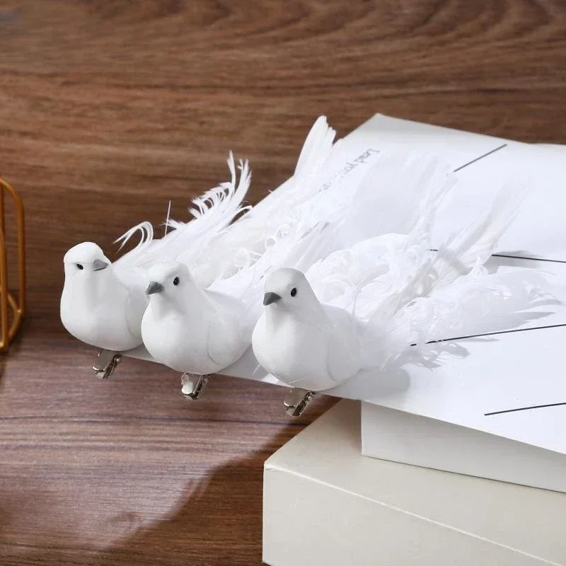 4PC Artificial White Dove Plastic Feather Peace Dove Bird Simulation Figures Home Dining Table Garden Hanging Decoration