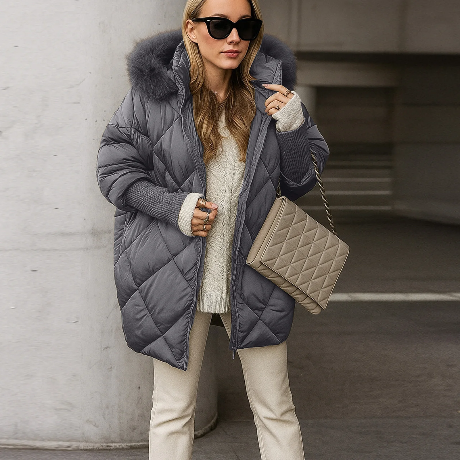 

Women'S Solid Color Hooded Cotton Jacket Winter Long Sleeved Jacket Outdoor Thermal Coat For Outdoor Daily Wear