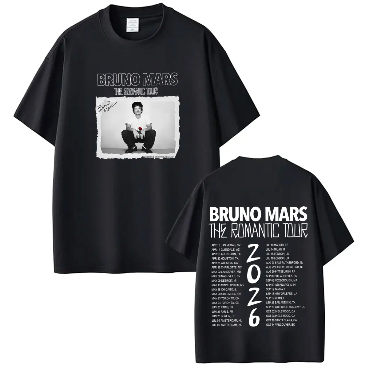 Bruno Mars The Romantic Tour 2026 Print TShirt Men Women Fashion Vintage T-Shirt Short-sleeved Cotton Hip-hop Oversized T-Shirts