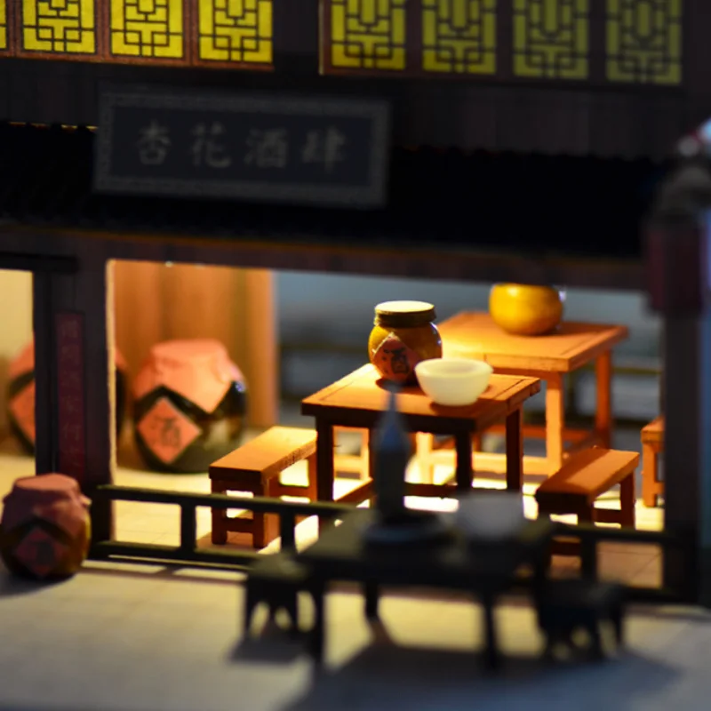 OUZEY 블라썸 와인 하우스 모델, 3D 목조 고대 건물, 청소년을 위한 중국 스타일 DIY