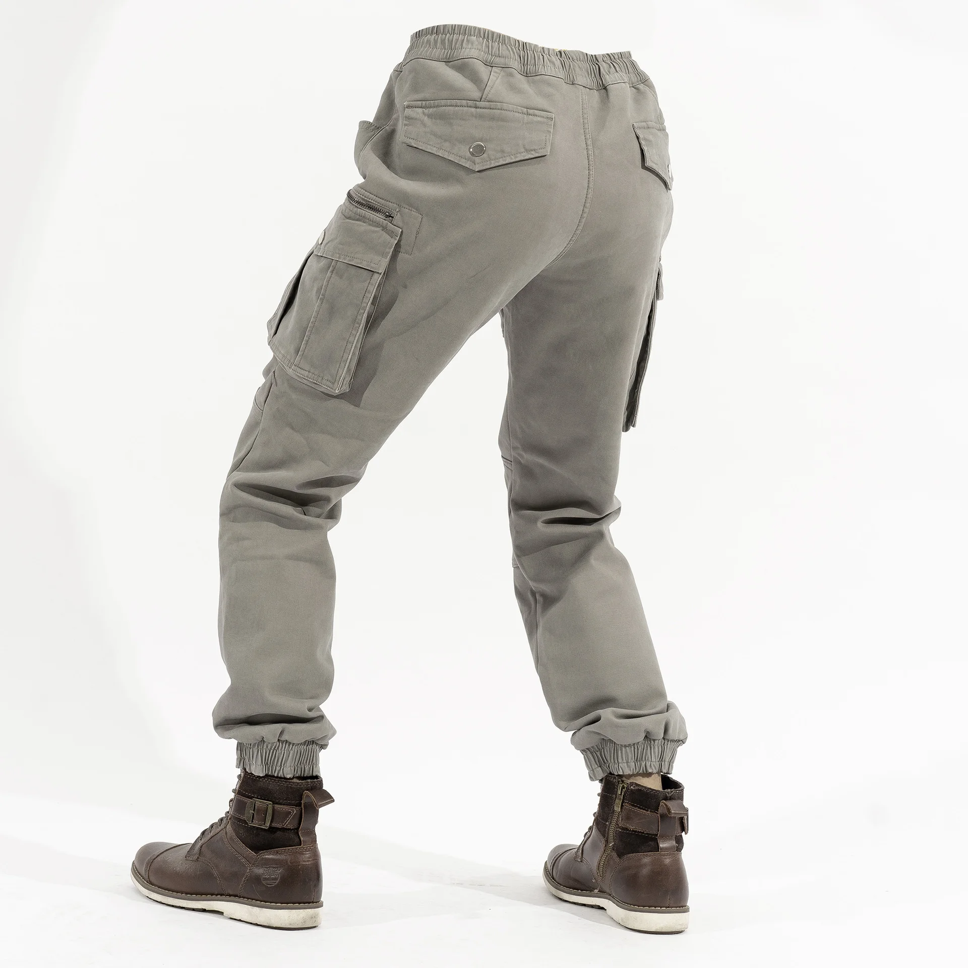 Calça de moto masculina, calça elástica na cintura, carga multi-bolso, corrida, corrida, protetora