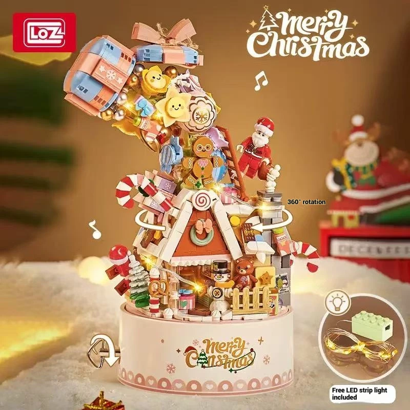 LOZ 뮤직 박스 DIY 건축 모델, 재미있는 집, 산타클로스 데스크탑 장식품, 어린이 크리스마스 블록 장난감 선물