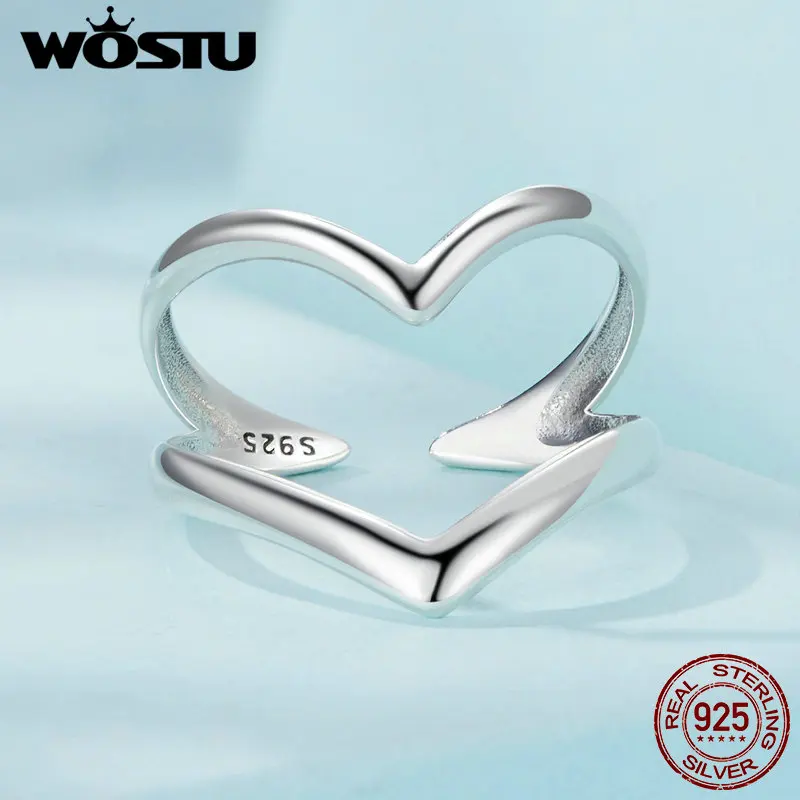 WOSTU Original 925 Sterling Silver Ring Double-layer Opening Ring Modern Stylish Fine Jewelry For Women Party Date Gift Size6-9