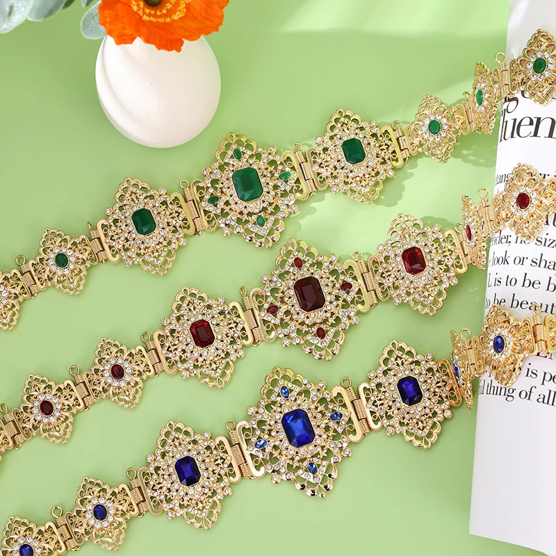 

Middle Eastern Style Waist Belt Multi-Color Gemstone Inlay For Ethnic Dresses Bride's Wedding Attire