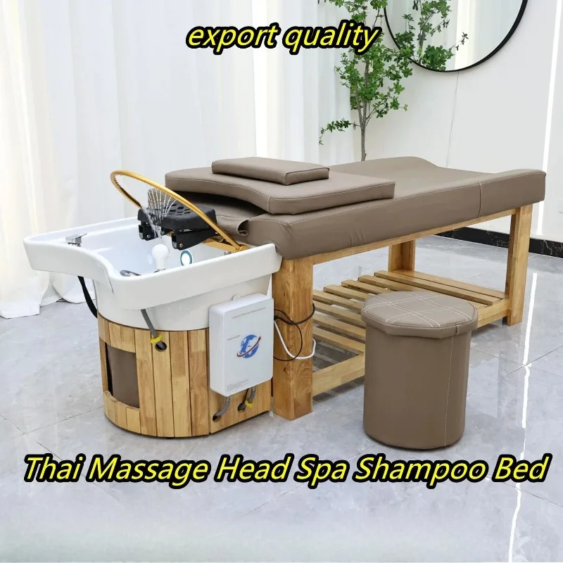 Cama de Masaje y Terapia Capilar de Madera Sólida para Centro de Bienestar, con Circulación de Agua y Fumigación, Cama de Belleza de Alta Gama, Cama de Masaje y Tuina