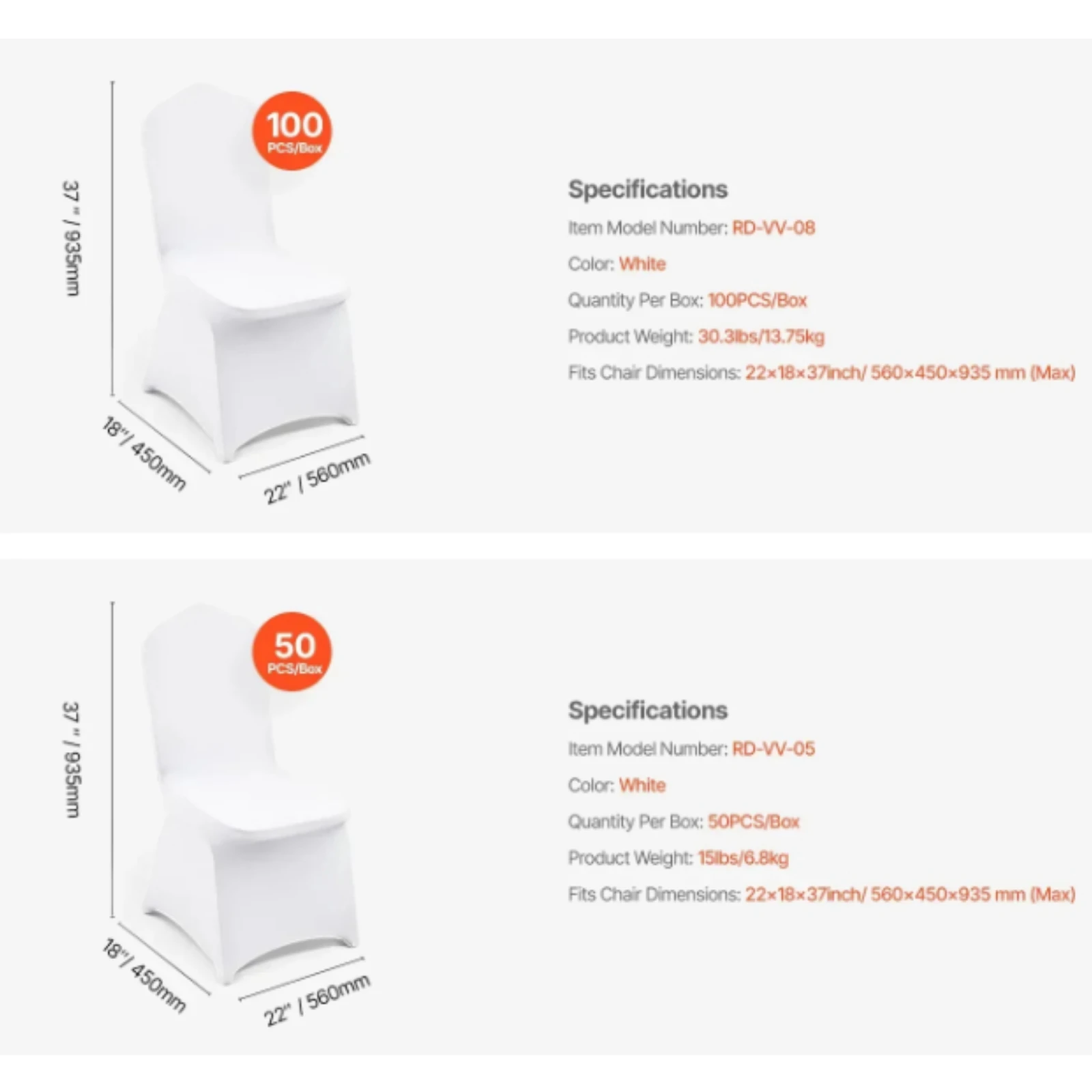SIHAO White Stretch Spandex Folding Chair Covers 50/100 Pack, Washable Elastic Slipcovers, Universal Fit Chair Protector for Wedding Banquet Hotel Event Decor