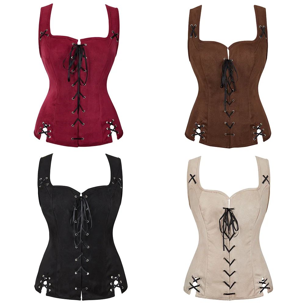 

Renaissance Suede Lace-Up Corset Vest Pirate Cosplay Costume Punk Overbust Corset For Women Gothic Waistcoat Medieval Corset Top