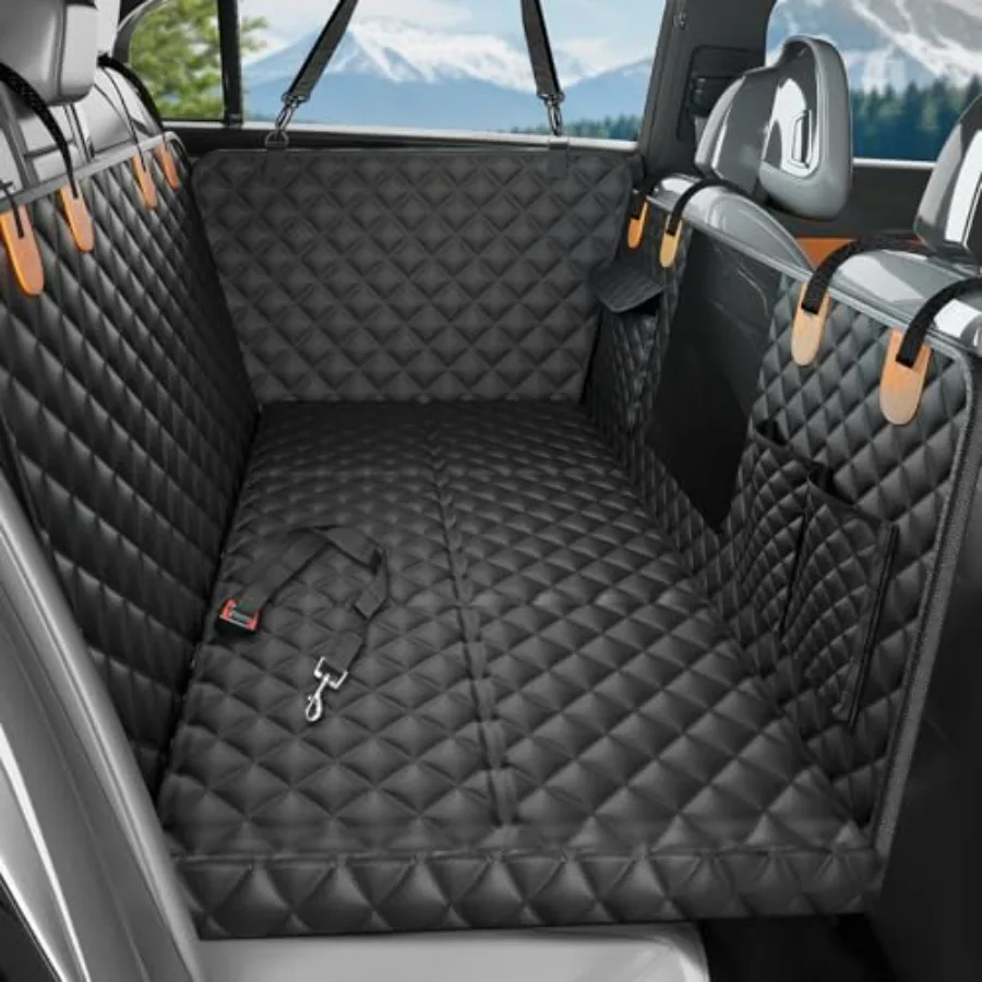 

Ultra Thick Hard Bottom Dog Car Seat Cover for Back Seat Waterproof Dog Hammock with Mesh Window Pocket Pet Rear Seat Cover Pro