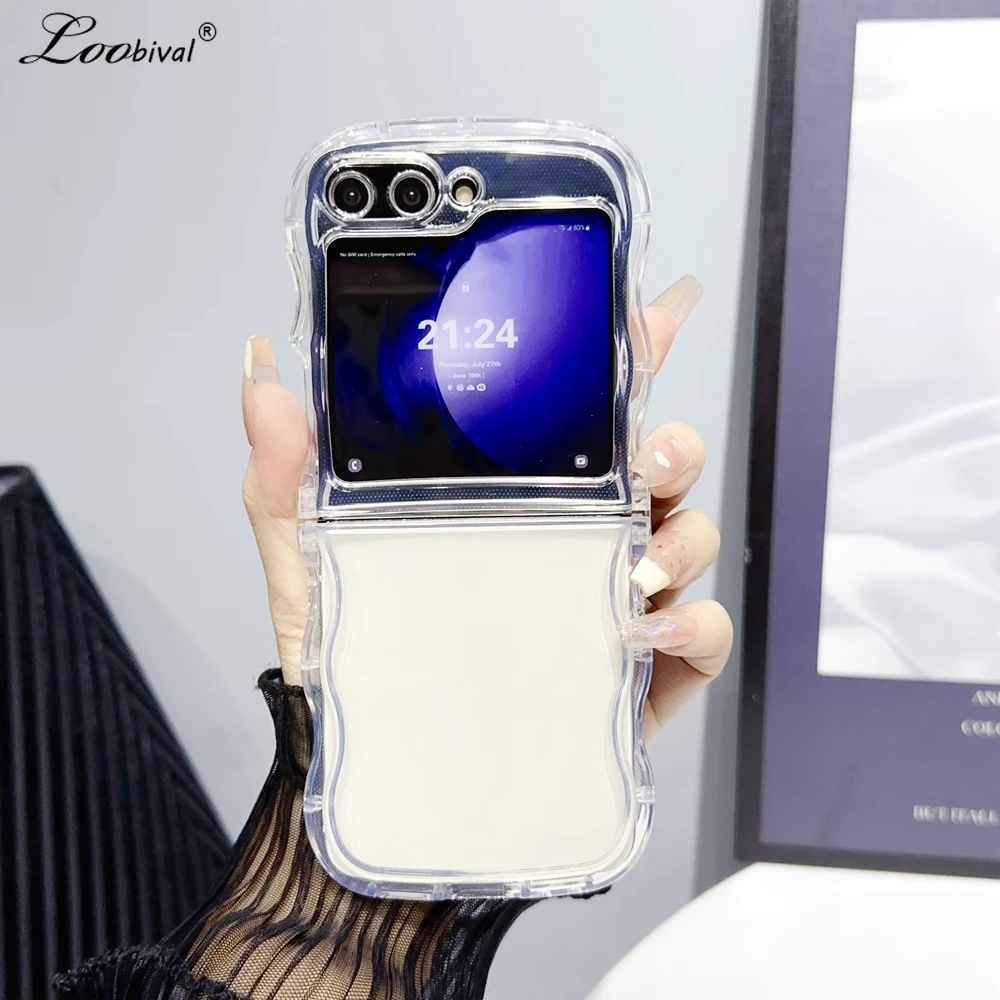 for Samsung ZFlip 5 Transparent Wavy Case for Samsung Galaxy Z Flip 5 4 3 6 flip Clear Ultra Slim Soft Silicone Shockproof Cover