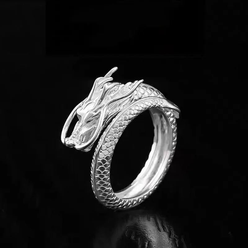 Men's Ring Chinese Zodiac Dragon Index Finger Jewelry Fashion Personality New 925 Sterling Silver Rings Boy Gift KOFSAC