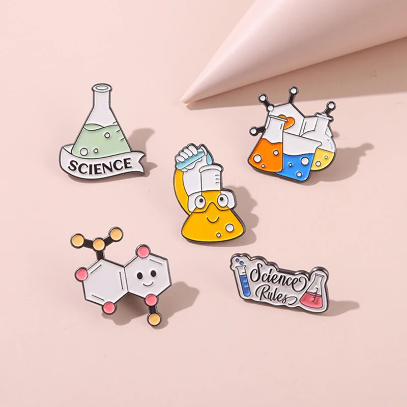 Science Chemical Collection Enamel Pins Creative Test Tube Medicine Bottle Molecule Element Brooches Lapel Badge Jewelry Gifts