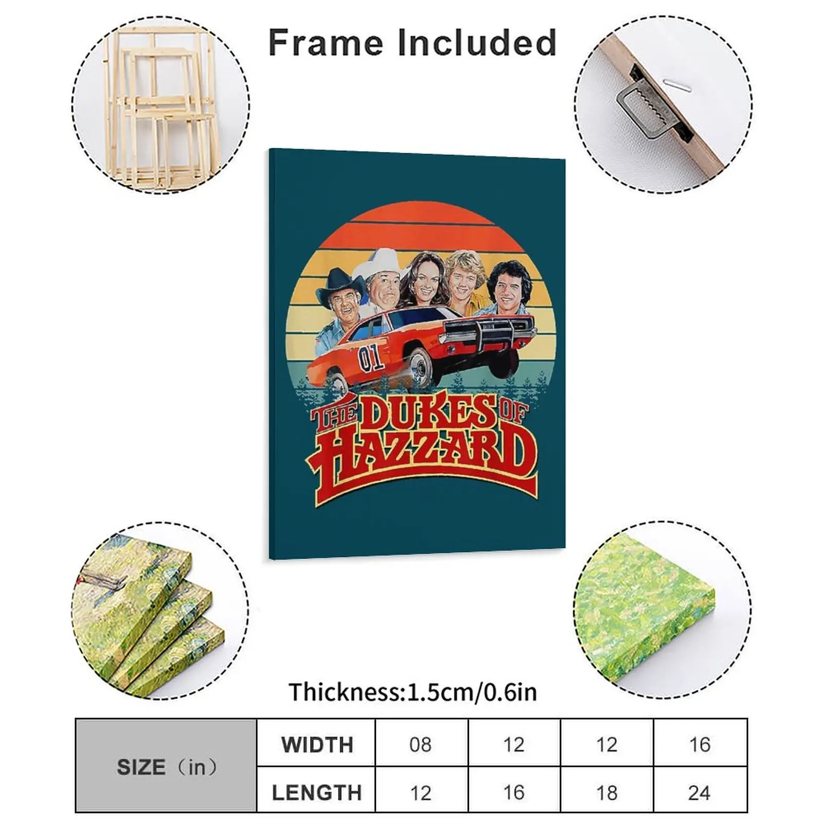 Retro Hazzard Cars Vintage Design Art The Dukes Of Hazzard Title Cast Canvas Painting Living Room Framed Wall Paintings