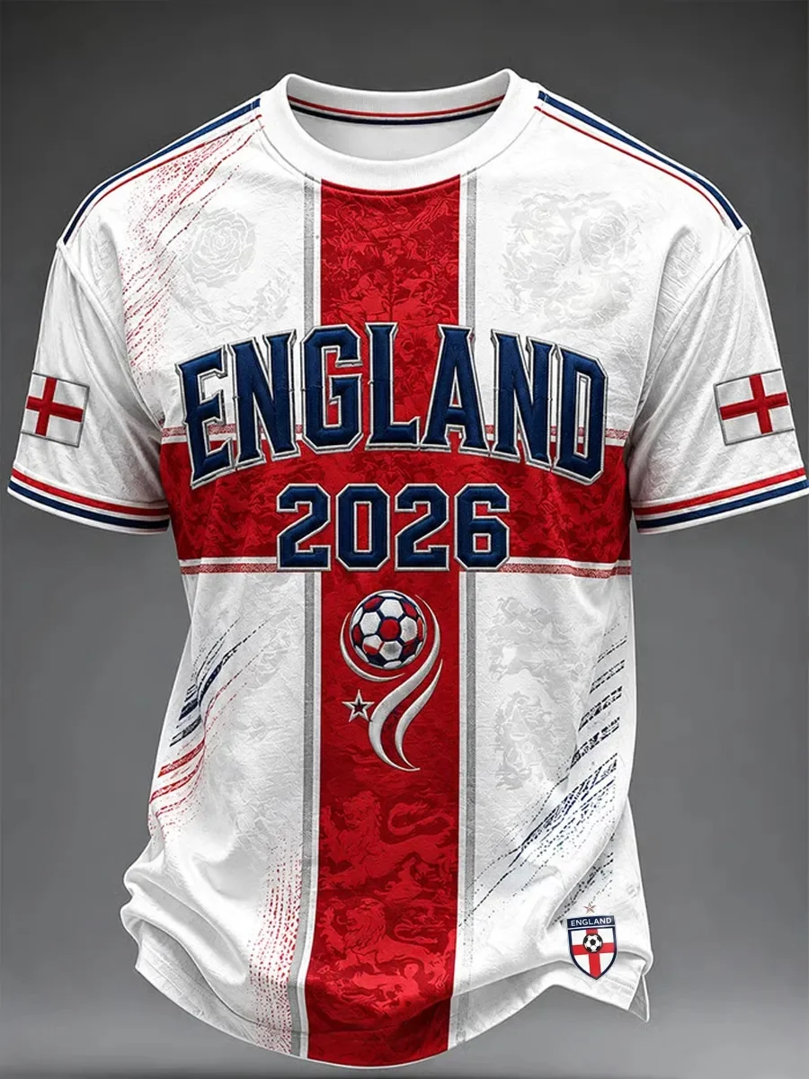 Nouvelle édition 2026 - T-shirt d'entraînement de football pour supporters d'Angleterre - Impression 3D - Confortable et respirant - Modèle parent-enfant