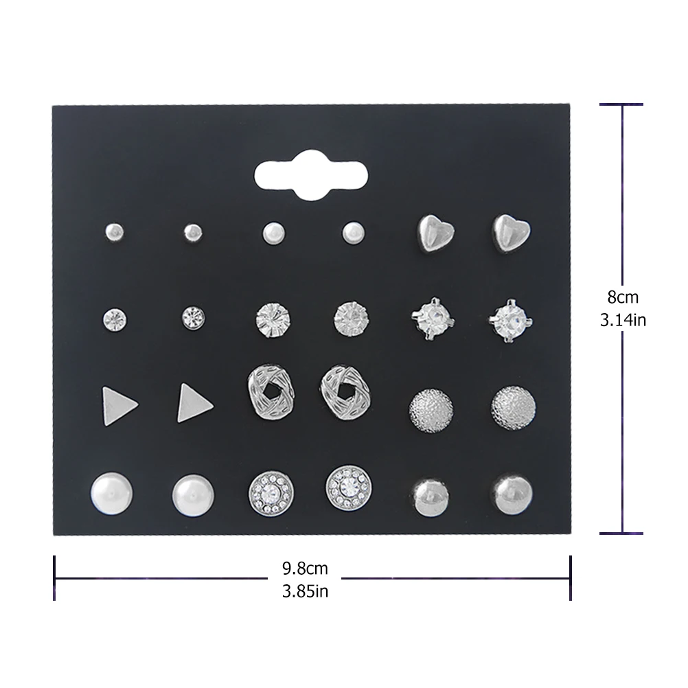 

1 Set of Geometric Ear Ear Heart Earring Diamond Earbob Zircon Ear Set (Silver)