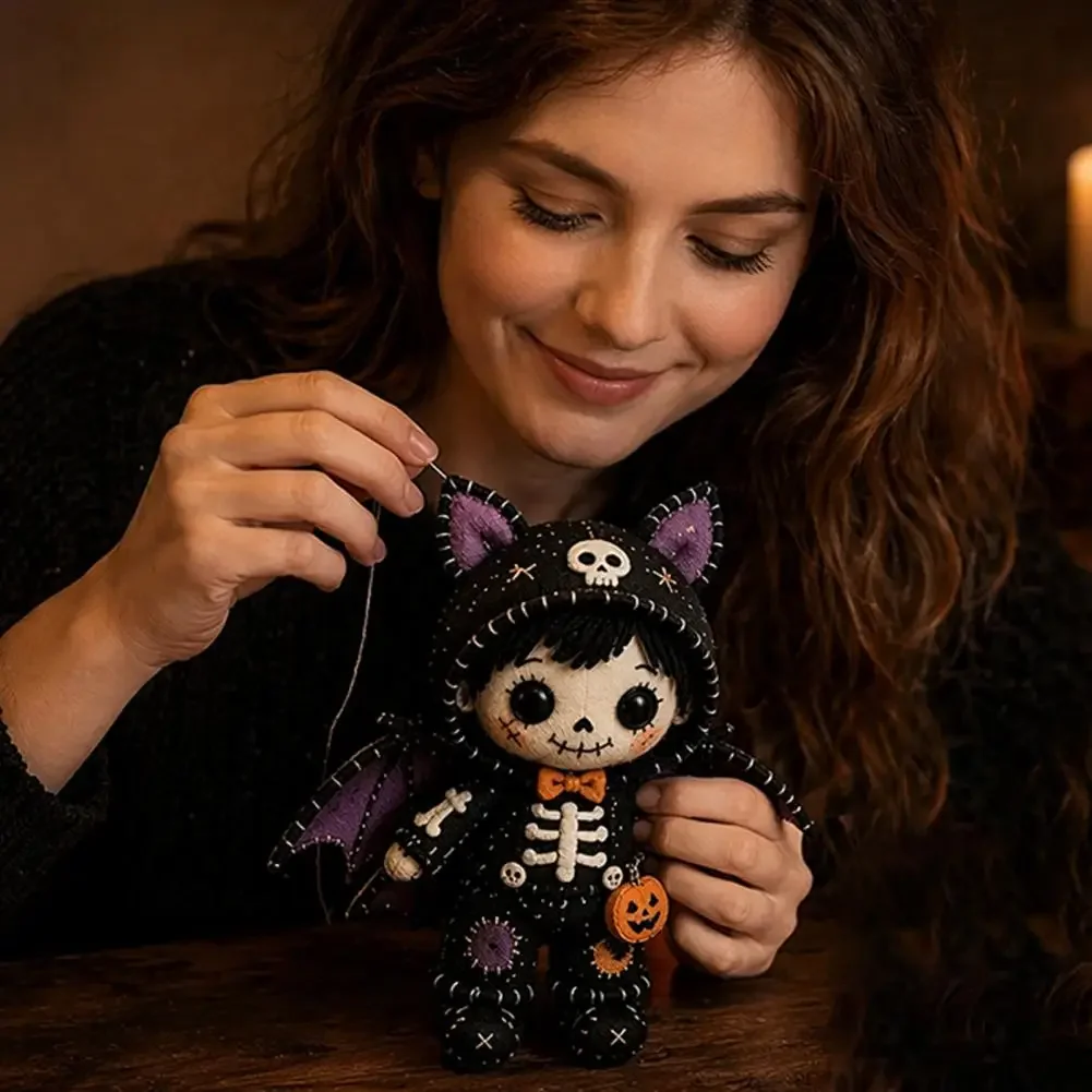 Sewing Kit for Beginners Skeleton Witch Patchwork Kit Skeleton Girl Doll Sewing Set for Halloween Diy Handmade Decorate Gift