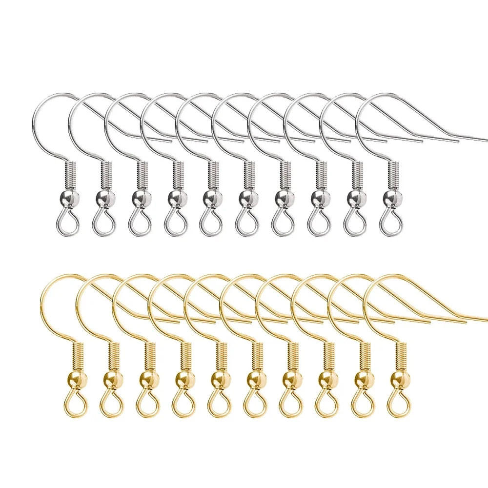 50pcs 316 Stainless Steel Hypoallergenic Earring Hooks Fish Earwire with Coil and Ball for Jewelry Making Accessories