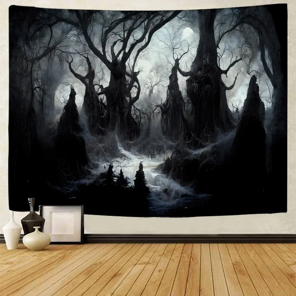 Halloween Horror Forest Pumpkin Bat Tapestry Home Living Room Bedroom Wall Decoration Festival Background Poster