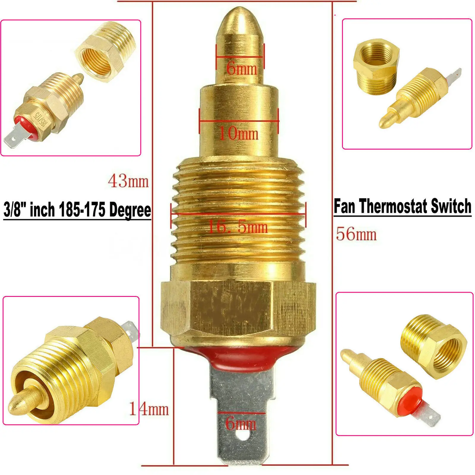 3/8 Inch Fan/Thermostat/Temperature Switch 165 To /185 Degrees Electric Engine Cooling Fan Thermostat Switch