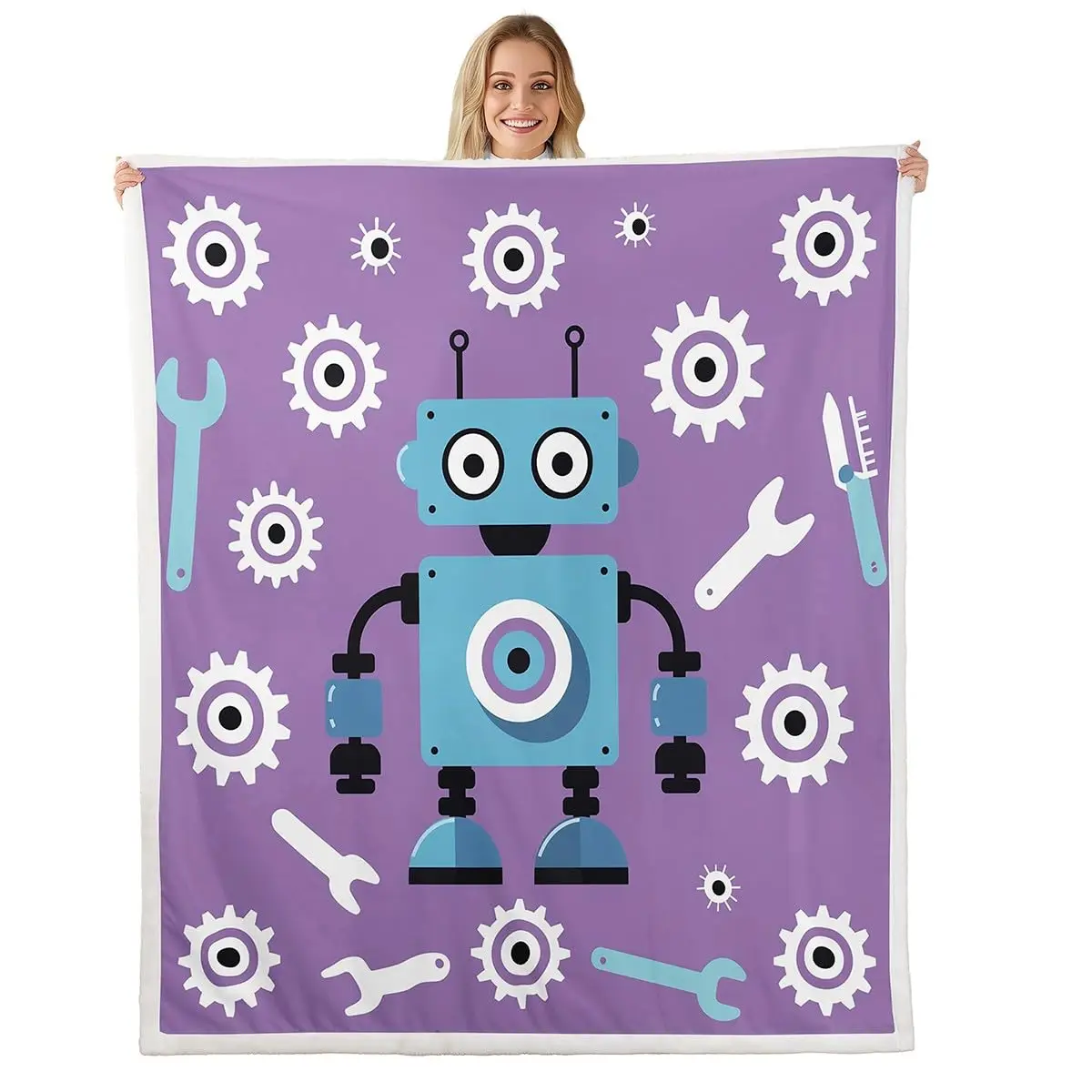 Cute Cartoon Robot Fleece Blanket for Boys Girls Super Soft Lightweight Comfy Fuzzy Throw Flannel Blanket for Bed Sofa Couch