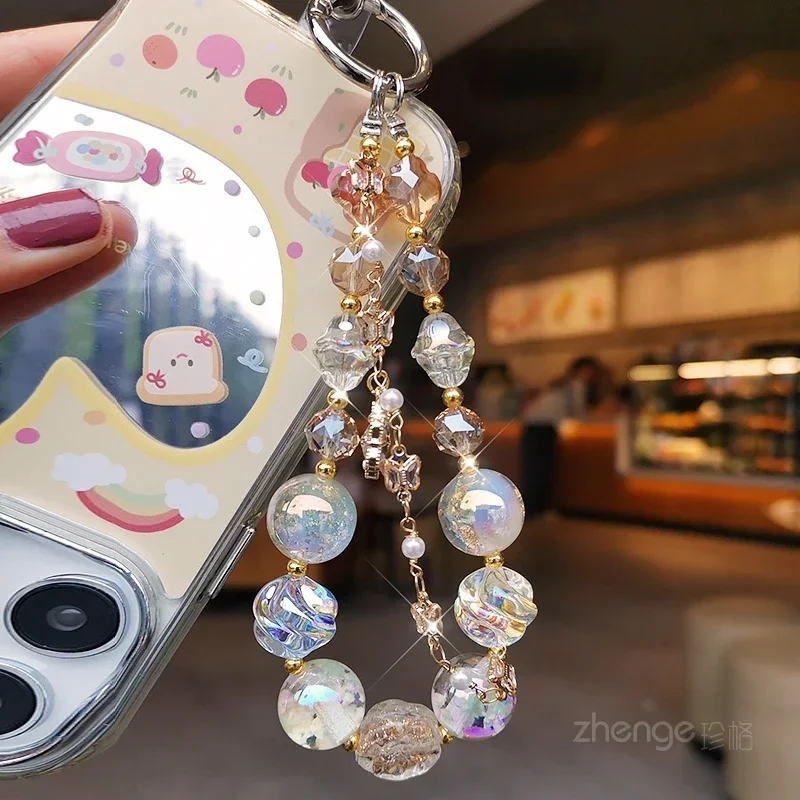 Mobile Phone Lanyard Dream Starry Crystal Bead Bracelet Wrist Strap Bracelet Short Clip-on Mobile Phone Case Universal Sling