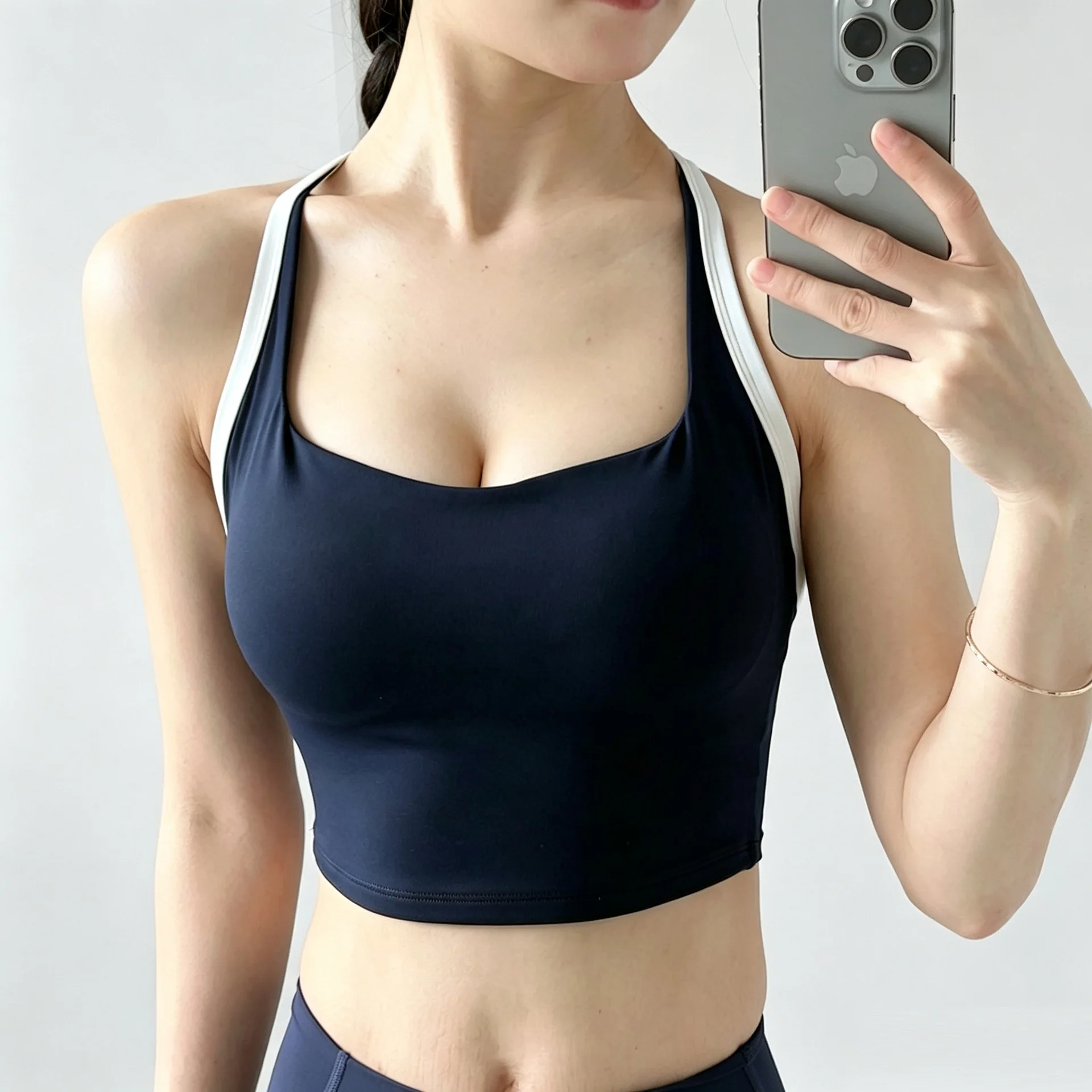 Contrasting Color Fixed Cup Yoga Vest Women's Beauty Back Thin Shoulder Straps Sports Underwear Shock-proof Gathering Running