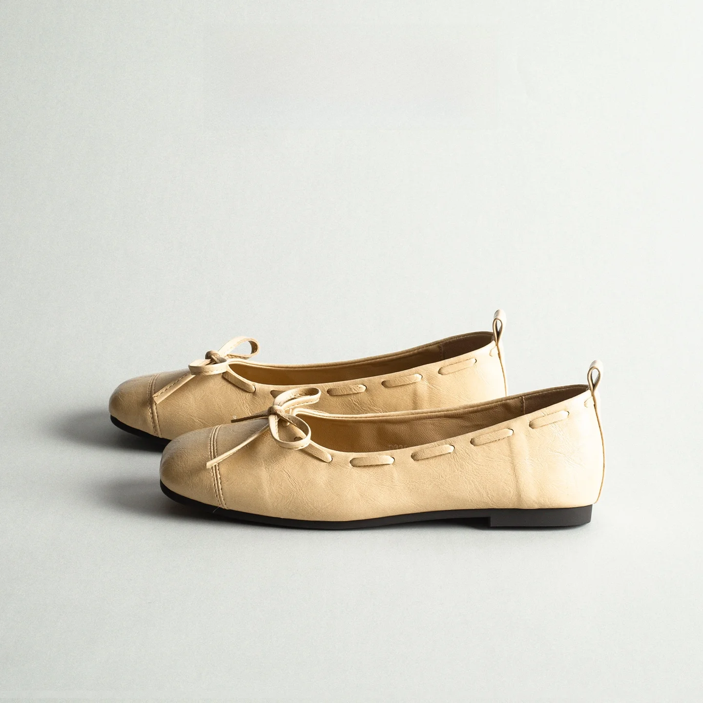 

Retro Genuine Leather Flat Bottom Ballet Single Shoes Women Spring Versatile Soft Bottom Knot Slip-On Mary Jane Shoes