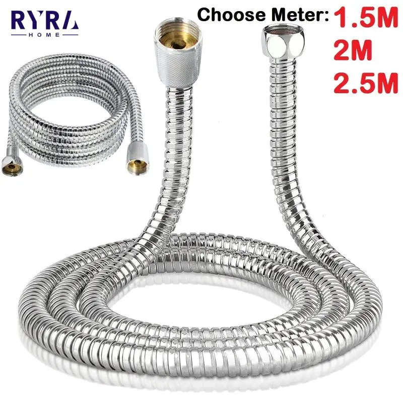 Stainless Steel Flexible Water Pipe Bathroom 3/2/1.5 M Shower Head Hose Pipe Washers Chrome Durability Shower Head Hose Gasket