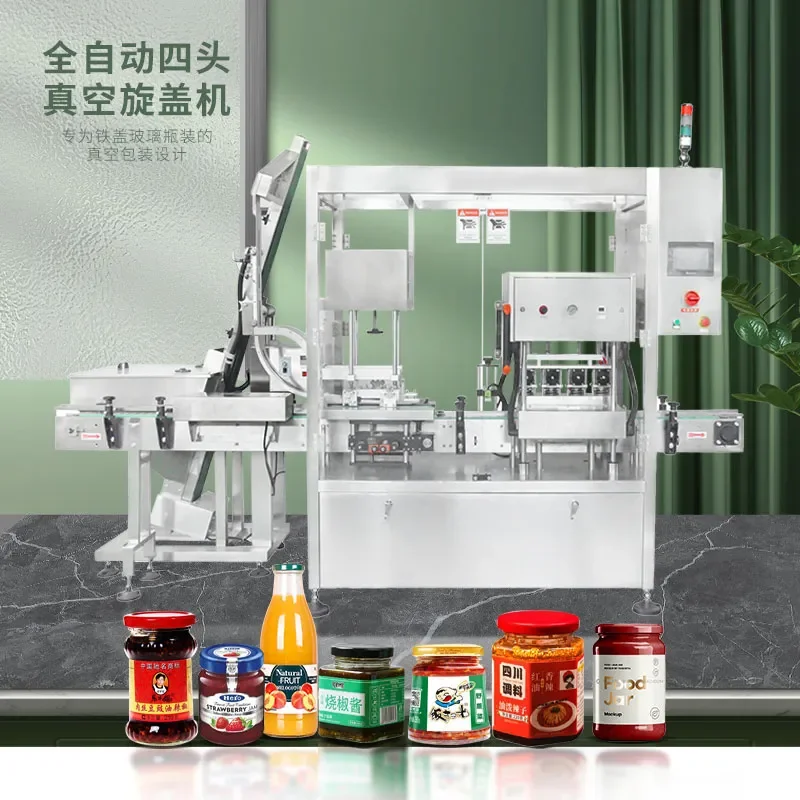 Automatic Vacuum Capping Machine for Food Sauce Packaging Sealing Lock Cap Glass Bottle Assembly Line Equipment