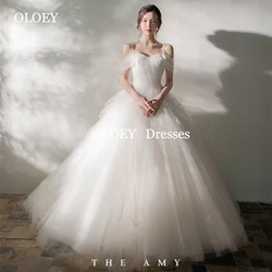 OLOEY Elegant Pearls Beading A Line Wedding Dresses Korea Photoshoot Spaghetti Straps Floor Length Bride Gowns Corset Customized