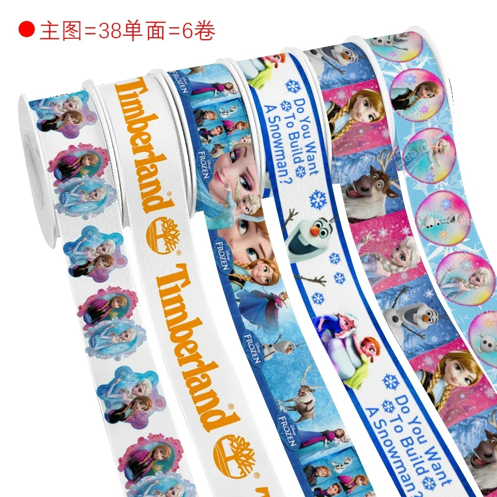 Mini Disney Princess Elsa Frozen Series Grosgrain Satin Ribbon Custom For Cheer Bows DIY Materiały Nakrycia głowy 10 jardów