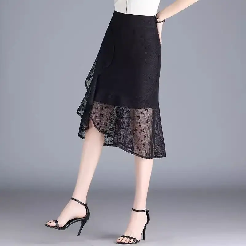 

Элегантные марлевые юбки с нерегулярными оборками, женская одежда, новинка лета 2022, свободные офисные женские юбки на молнии с высокой талией